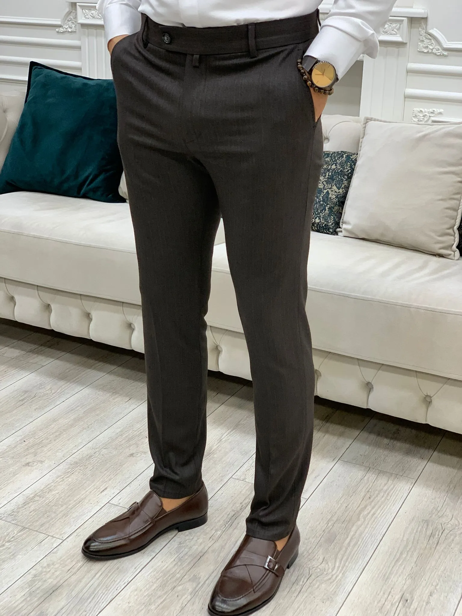 Serra Coffee Slim Fit Striped Pants - Versatile Comfort for Every Occasion