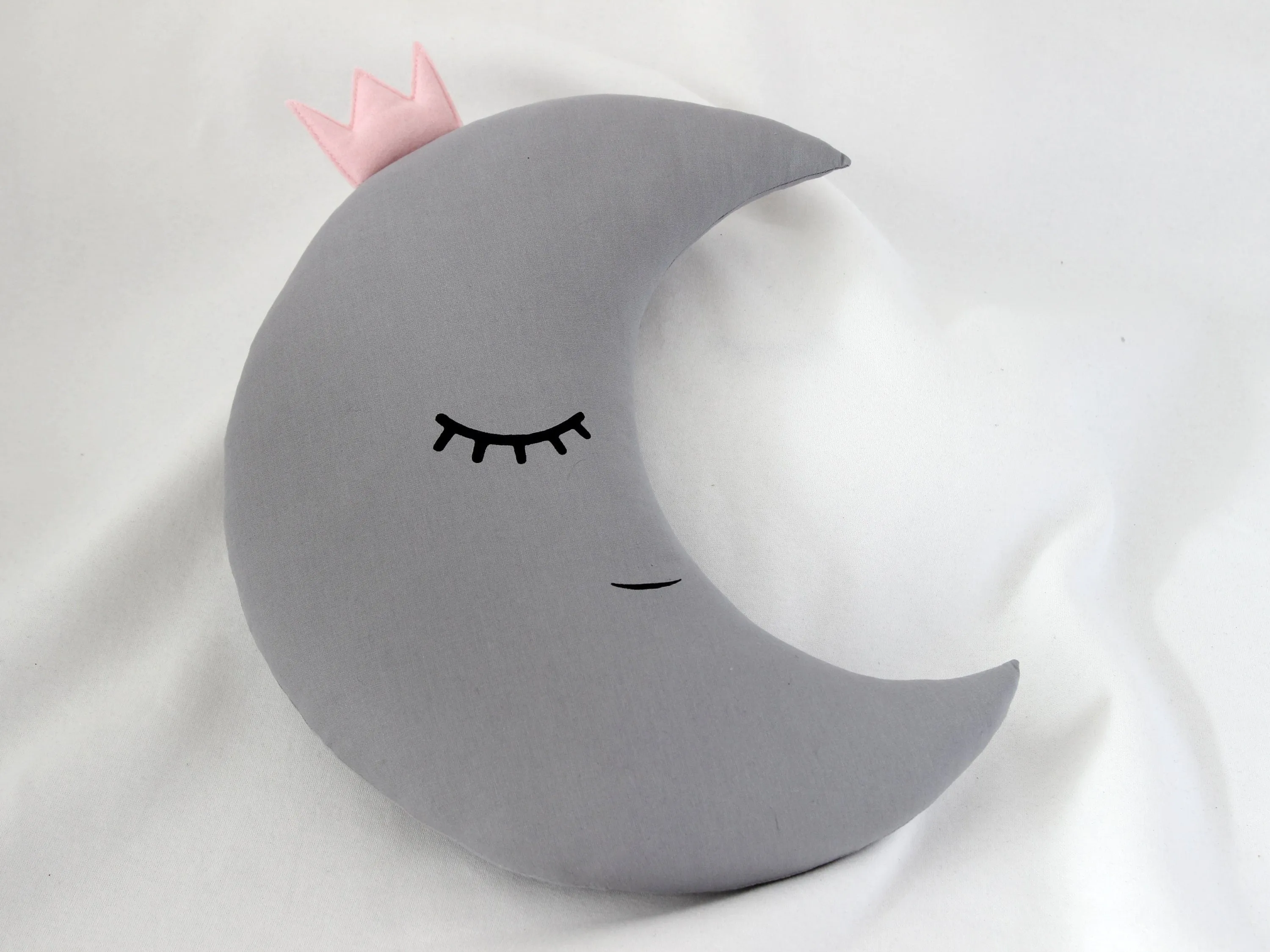 Set of 2 Pillows - Gray Crescent Moon Pillow and Pink Star Pillow