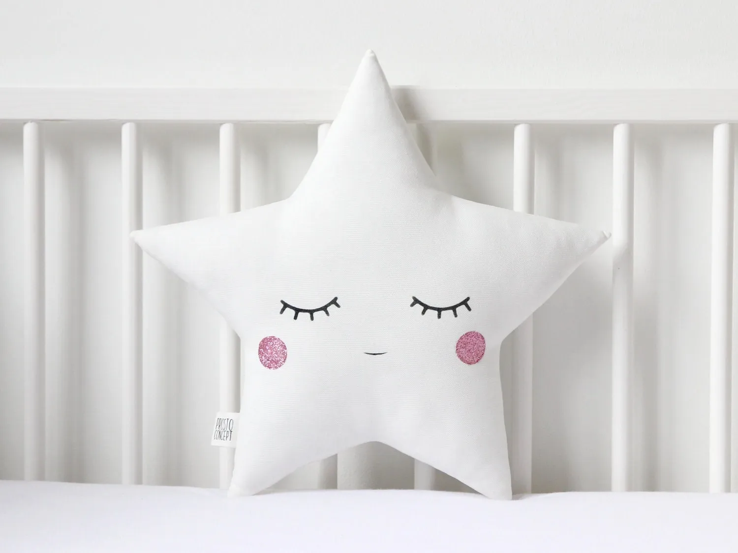 Set of 2 White Pillows - Crescent Moon and Star Pillows with Glitter Touch (5 colors)