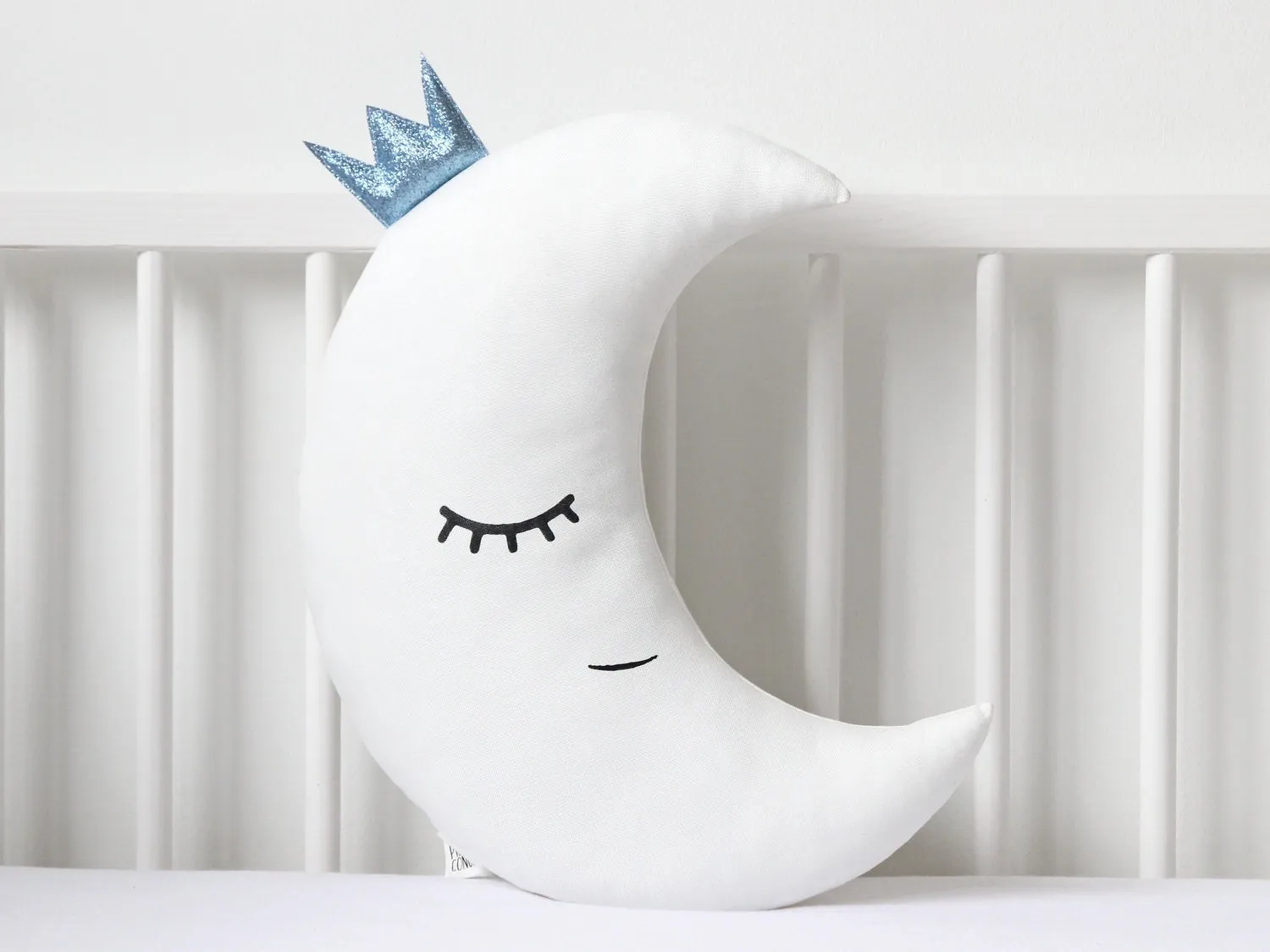 Set of 2 White Pillows - Crescent Moon and Star Pillows with Glitter Touch (5 colors)