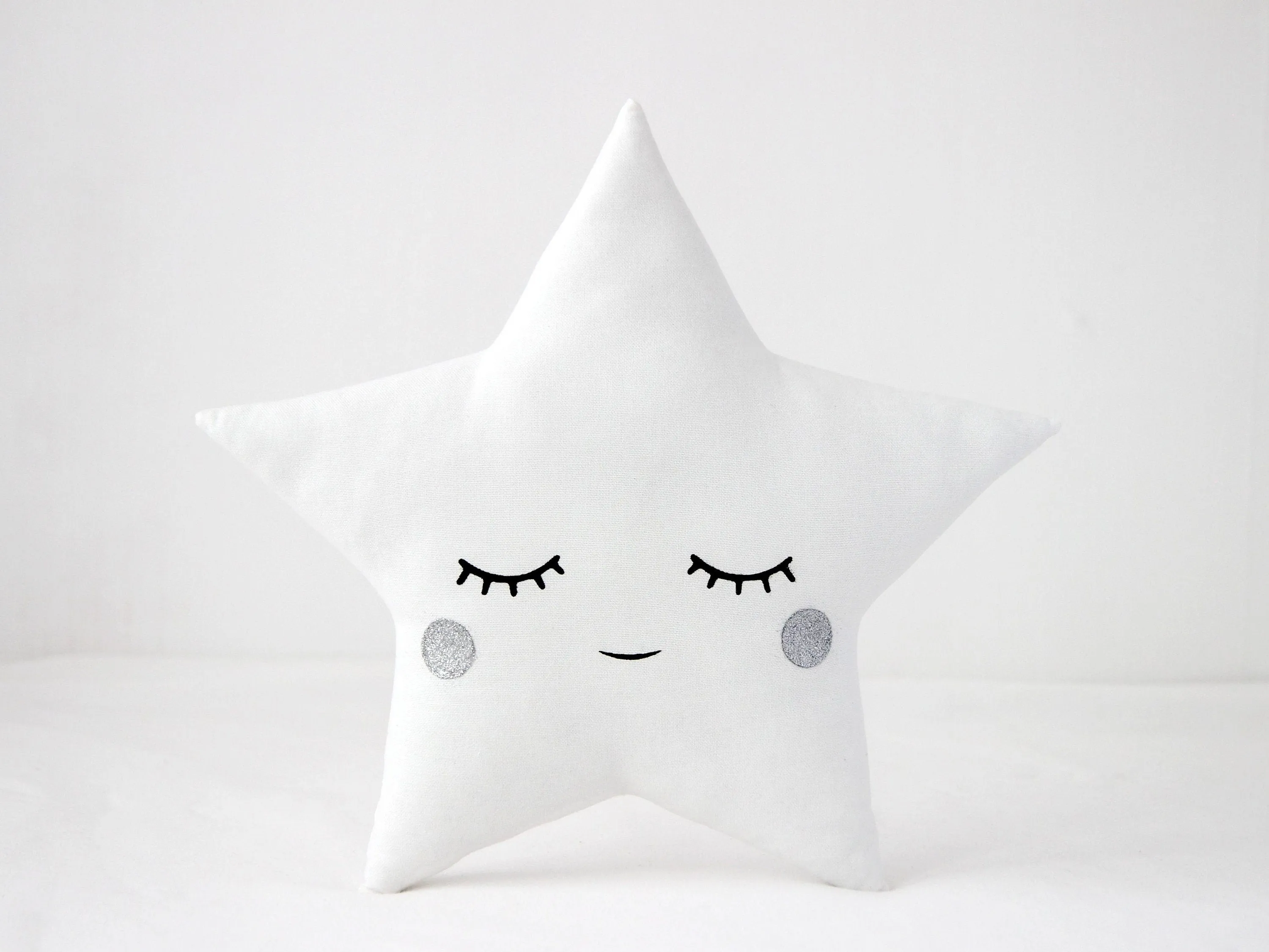 Set of 2 White Pillows - Crescent Moon and Star Pillows with Silver Touch