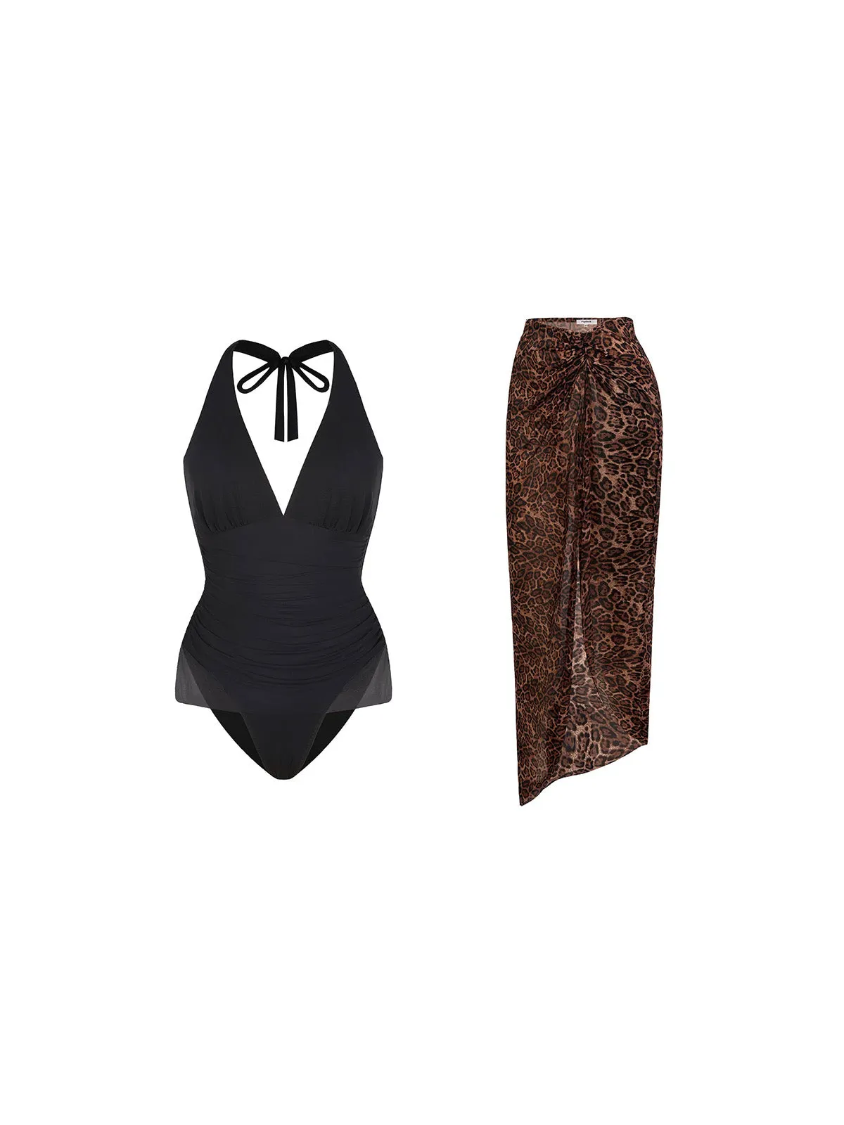 Shapewear Halter Tummy Control Swimsuit And Cover-Up Set