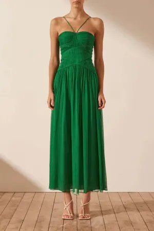 Shona Joy Malina Ruched Bodice Midi Dress- Tree Green