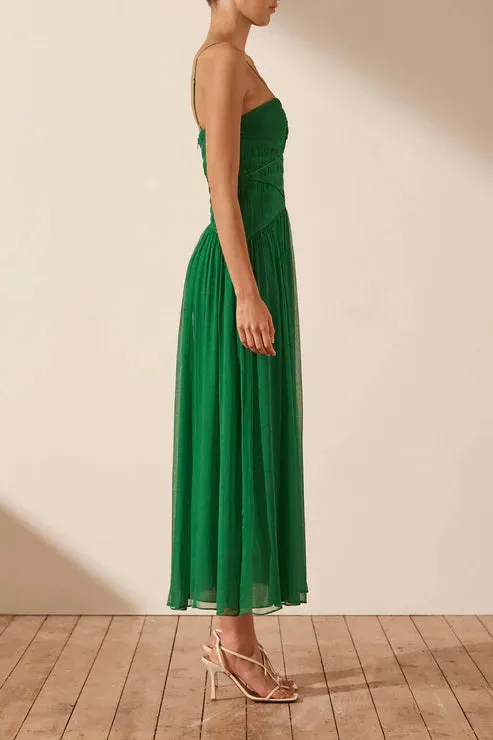 Shona Joy Malina Ruched Bodice Midi Dress- Tree Green