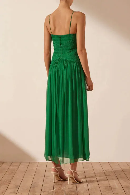 Shona Joy Malina Ruched Bodice Midi Dress- Tree Green