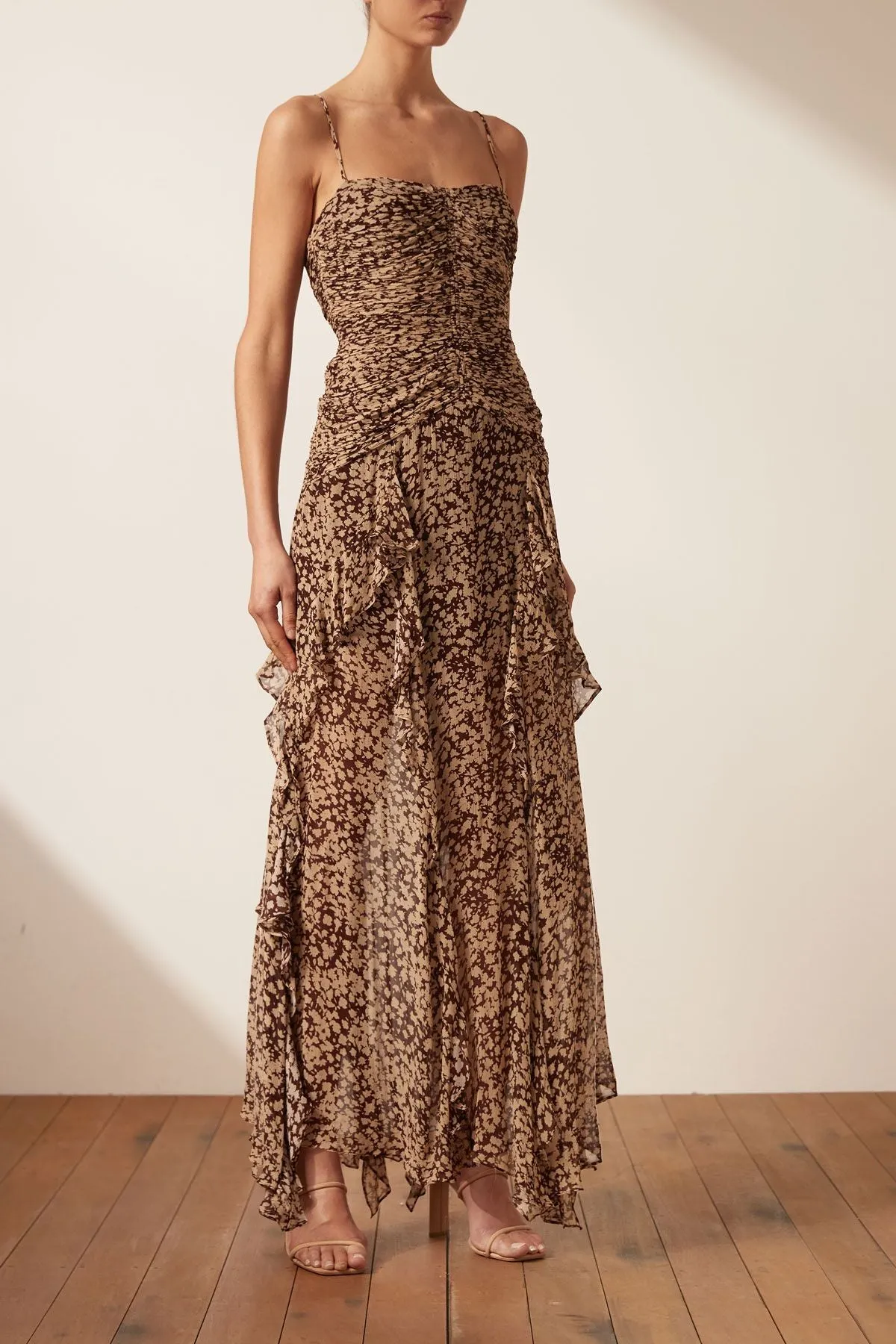 Shona Joy Valeria Ruched Frill Maxi Dress
