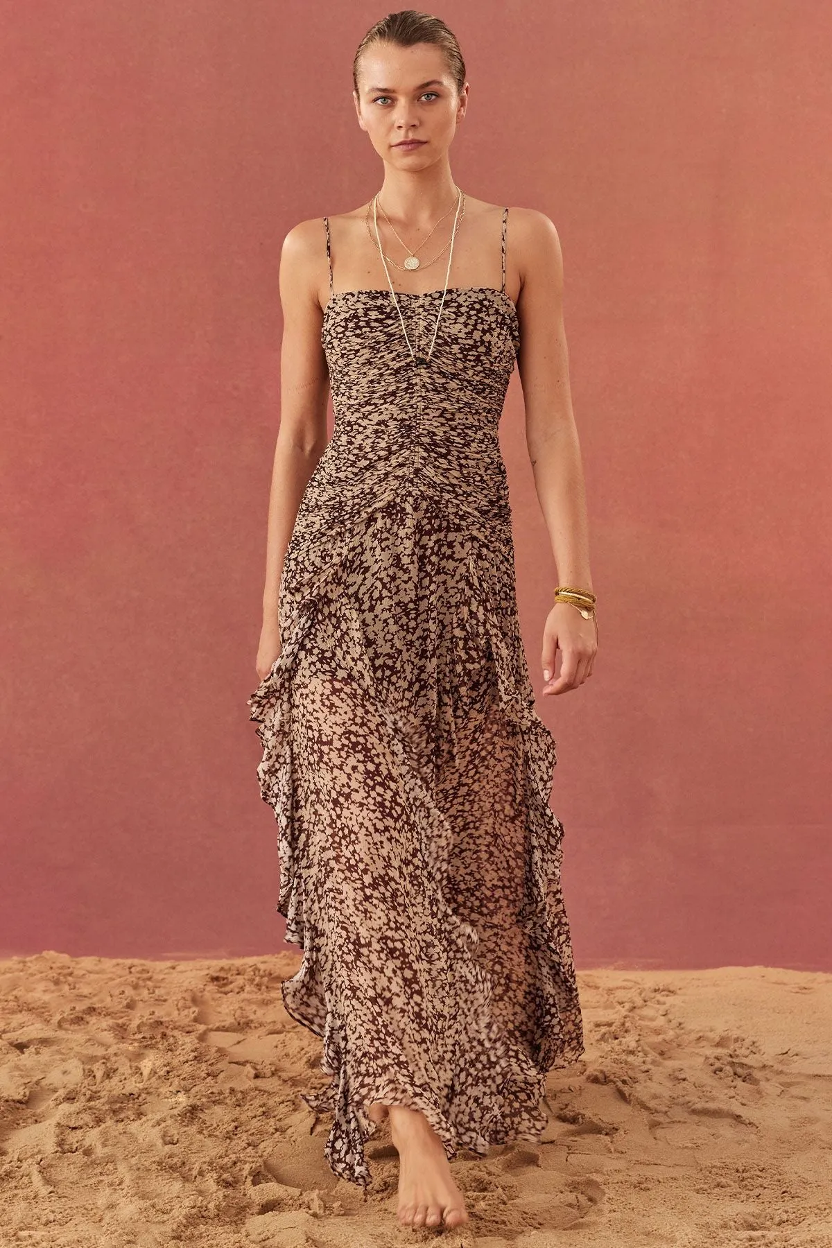 Shona Joy Valeria Ruched Frill Maxi Dress