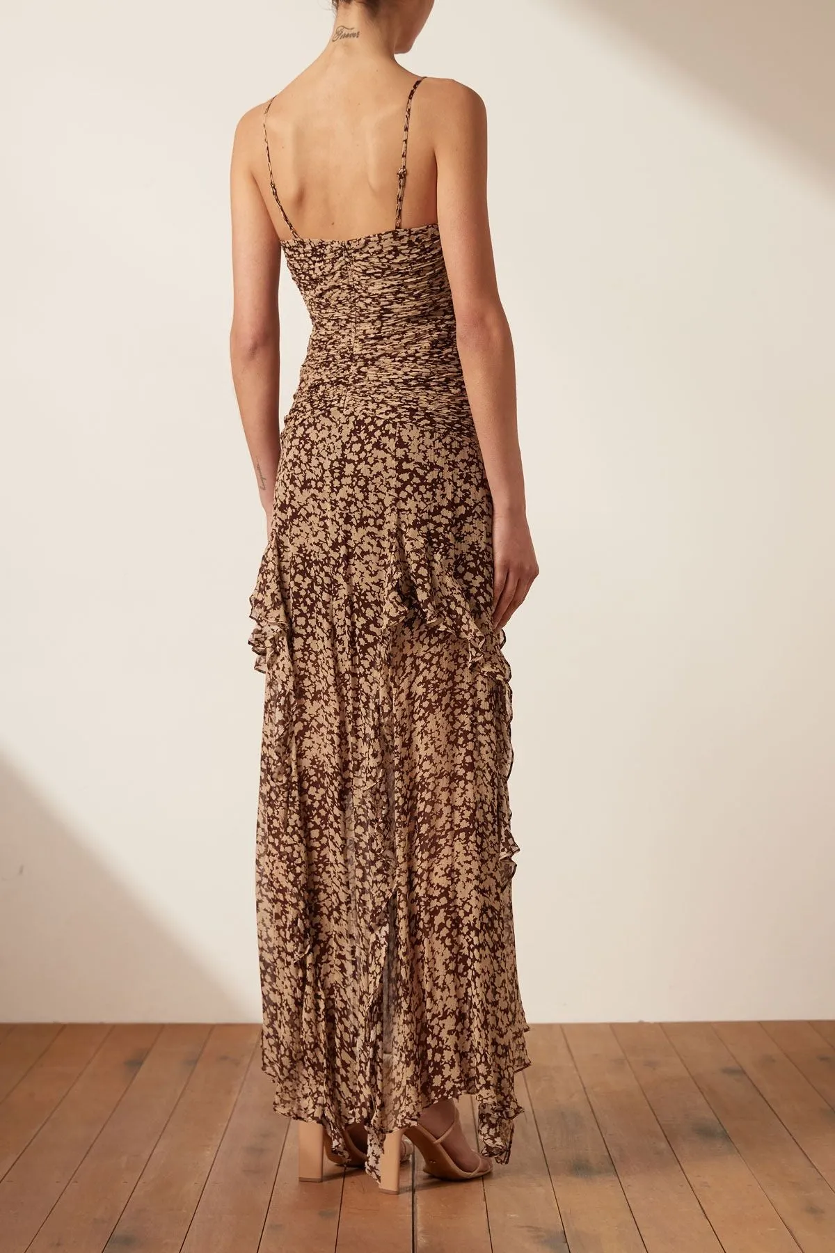 Shona Joy Valeria Ruched Frill Maxi Dress