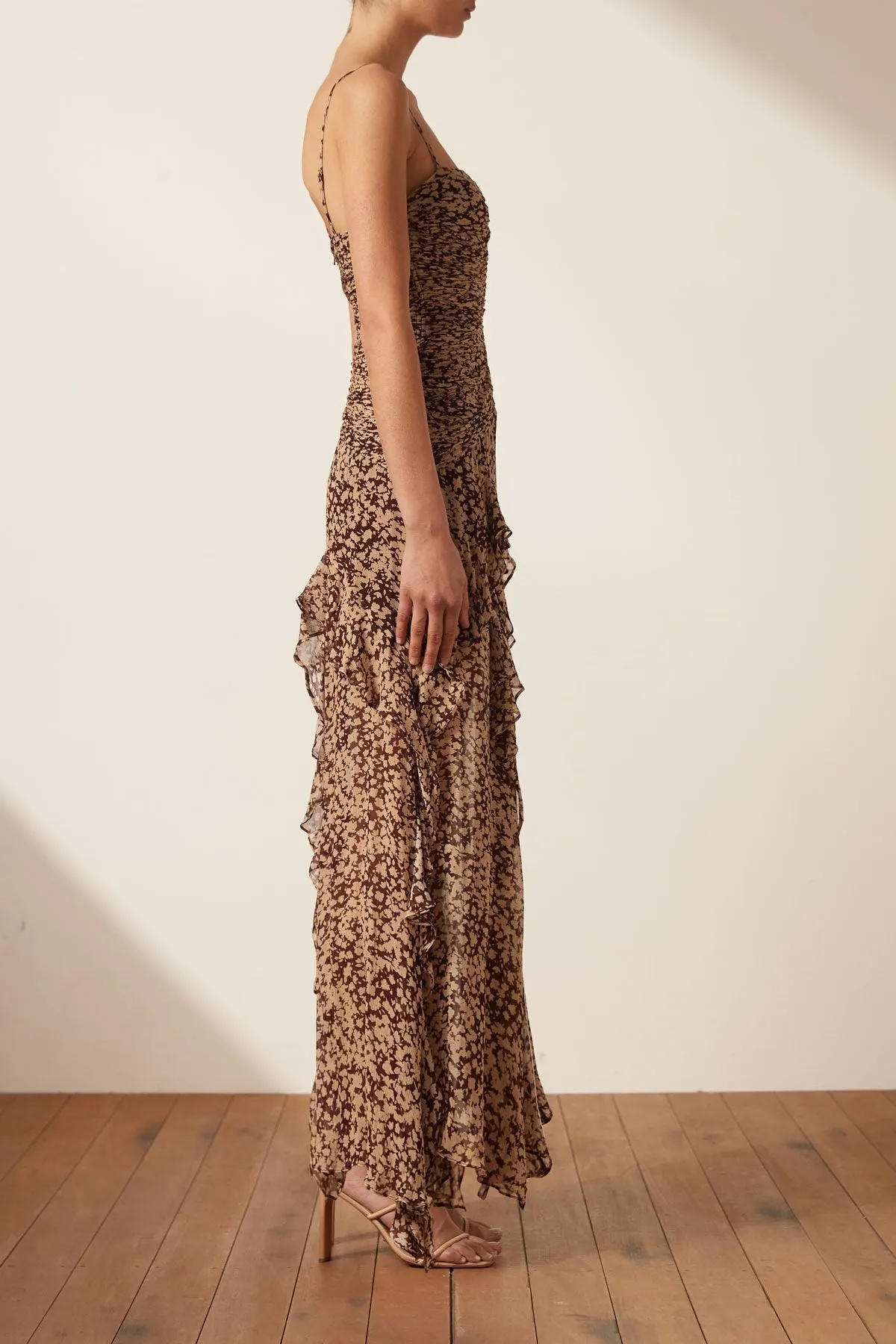 Shona Joy Valeria Ruched Frill Maxi Dress
