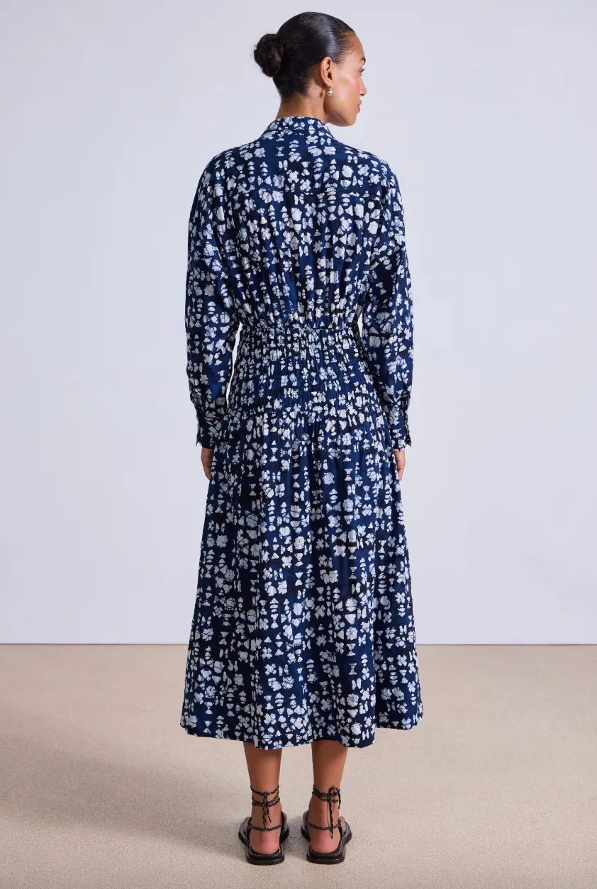 Sophia Smocked Shirt Dress - Batik Geo Indigo