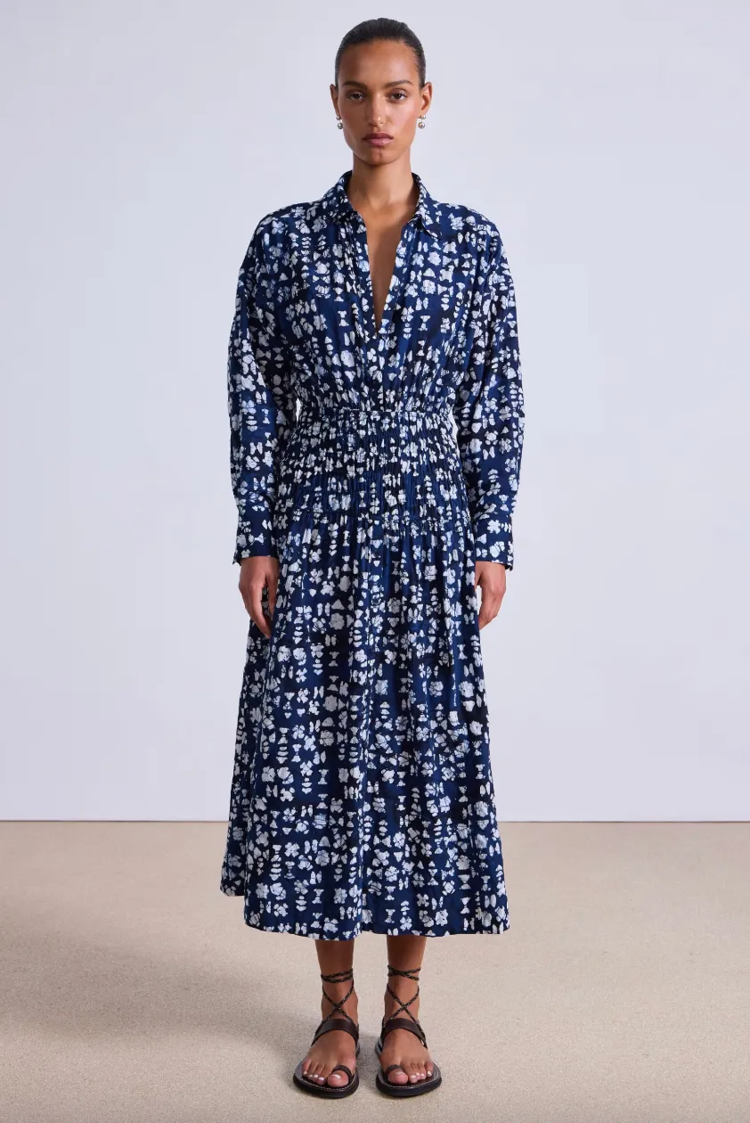 Sophia Smocked Shirt Dress - Batik Geo Indigo