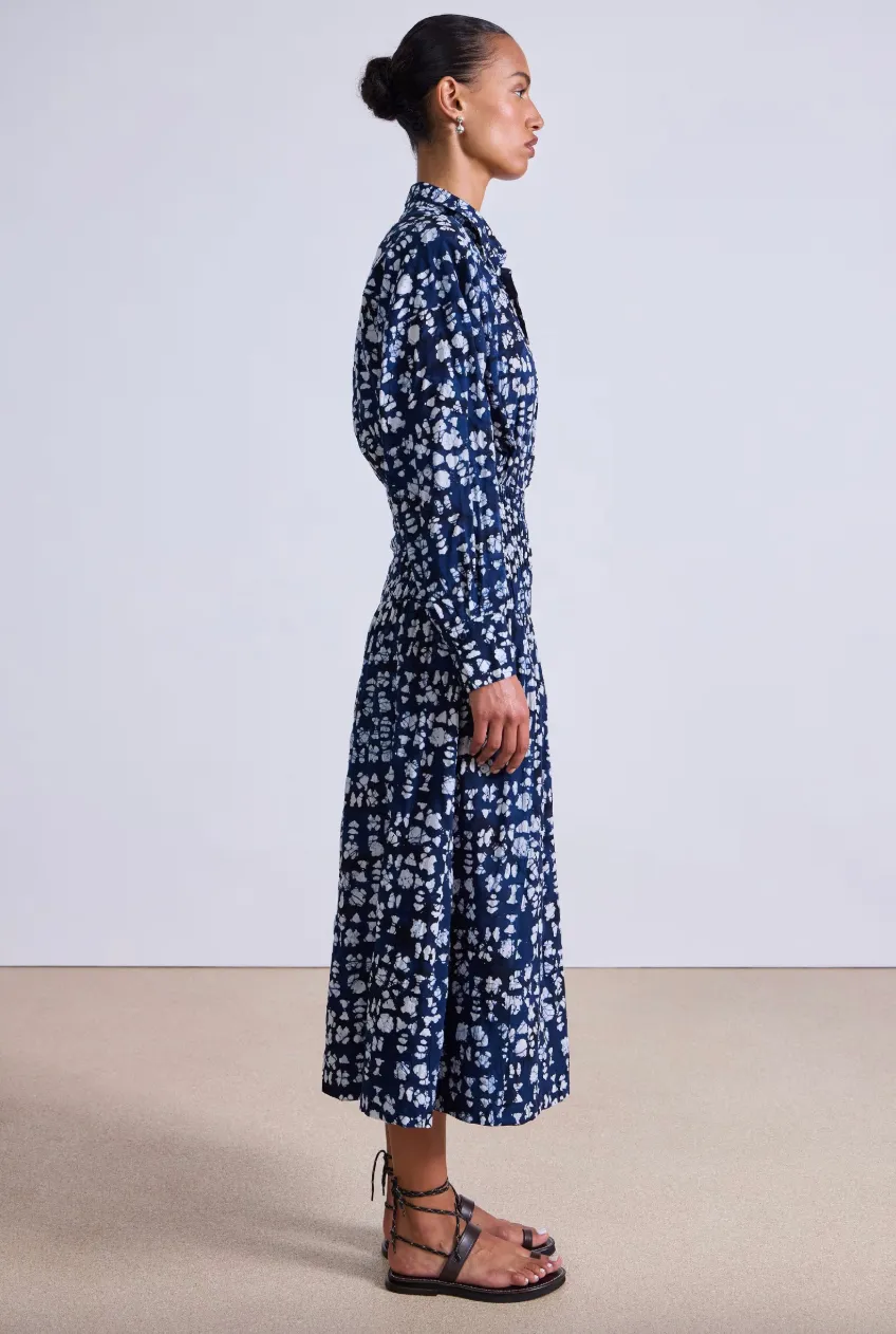Sophia Smocked Shirt Dress - Batik Geo Indigo