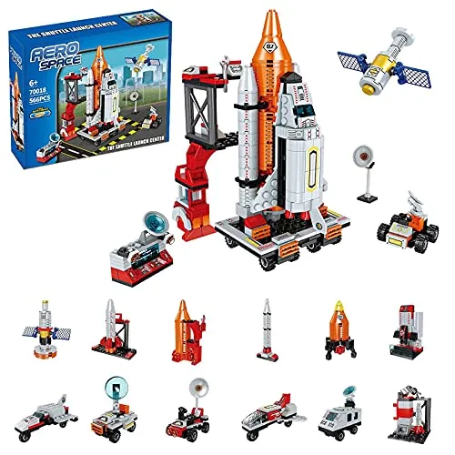 Space Exploration Shuttle Toys for 6 7 8 9 10 11 12 Year Old Boys 12-in-1 STEM Aerospace Building Kit Toy with Heavy Transport Rocket and Launcher Best Gifts for 6-12 Year Old Boys (566 Pieces)