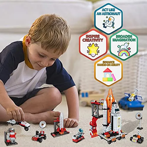 Space Exploration Shuttle Toys for 6 7 8 9 10 11 12 Year Old Boys 12-in-1 STEM Aerospace Building Kit Toy with Heavy Transport Rocket and Launcher Best Gifts for 6-12 Year Old Boys (566 Pieces)