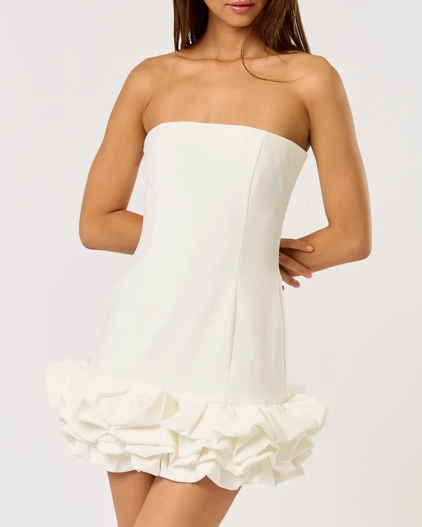 Strapless Ruffle Hem Mini Dress