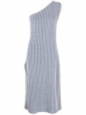 Striped asymmetric midi dress