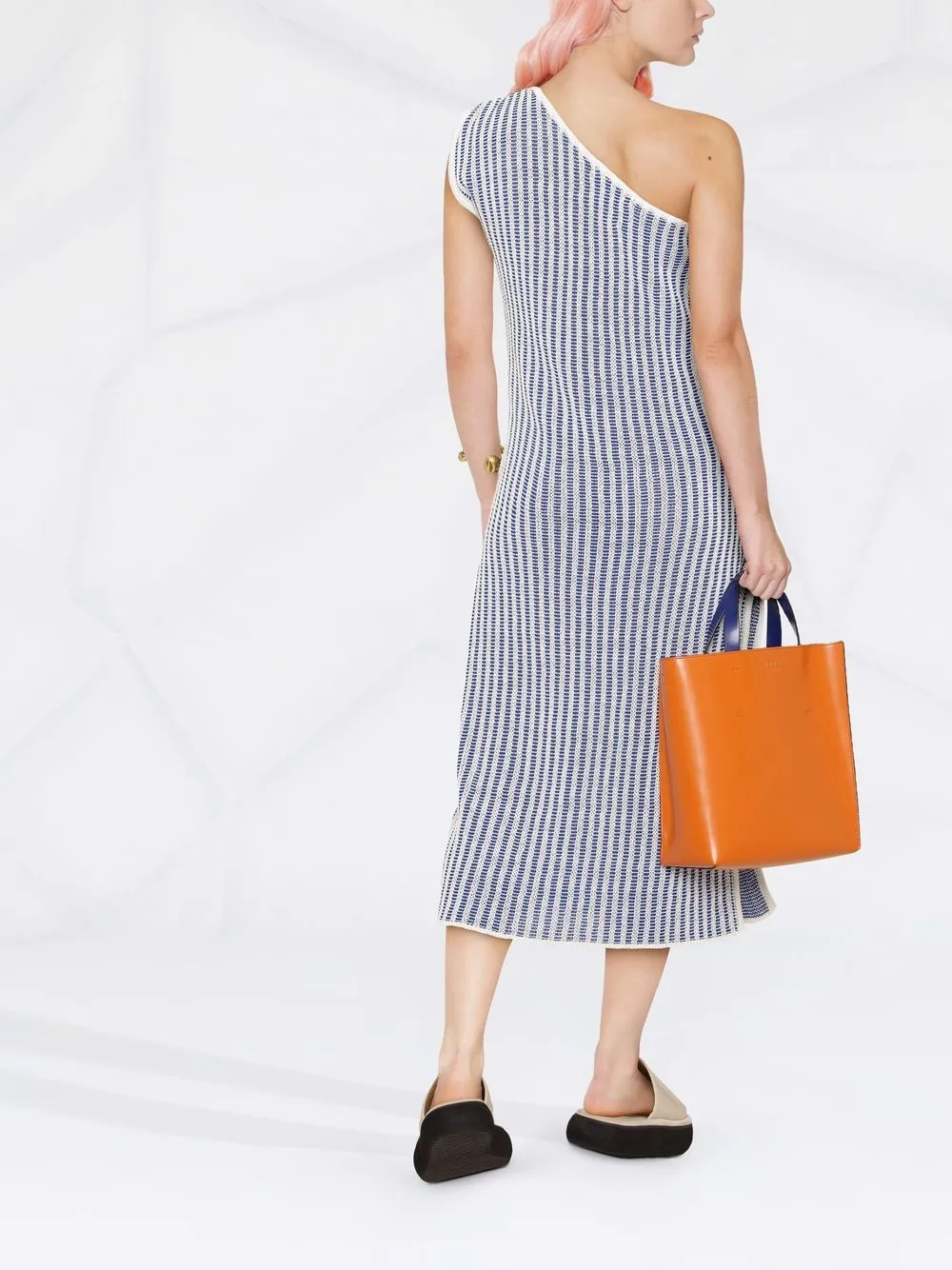 Striped asymmetric midi dress