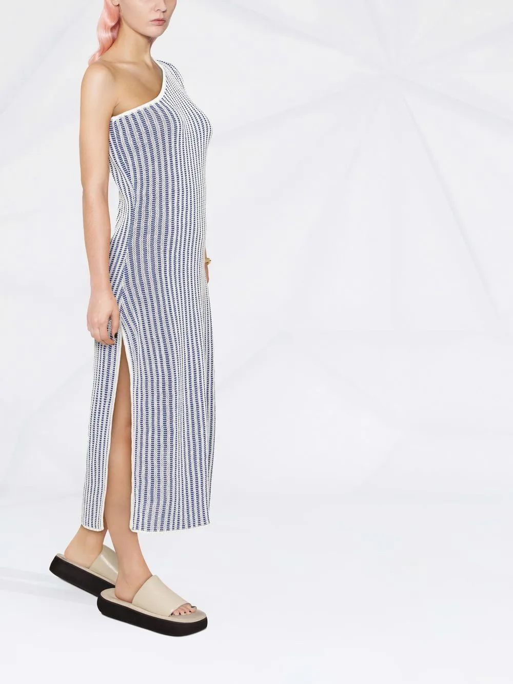 Striped asymmetric midi dress
