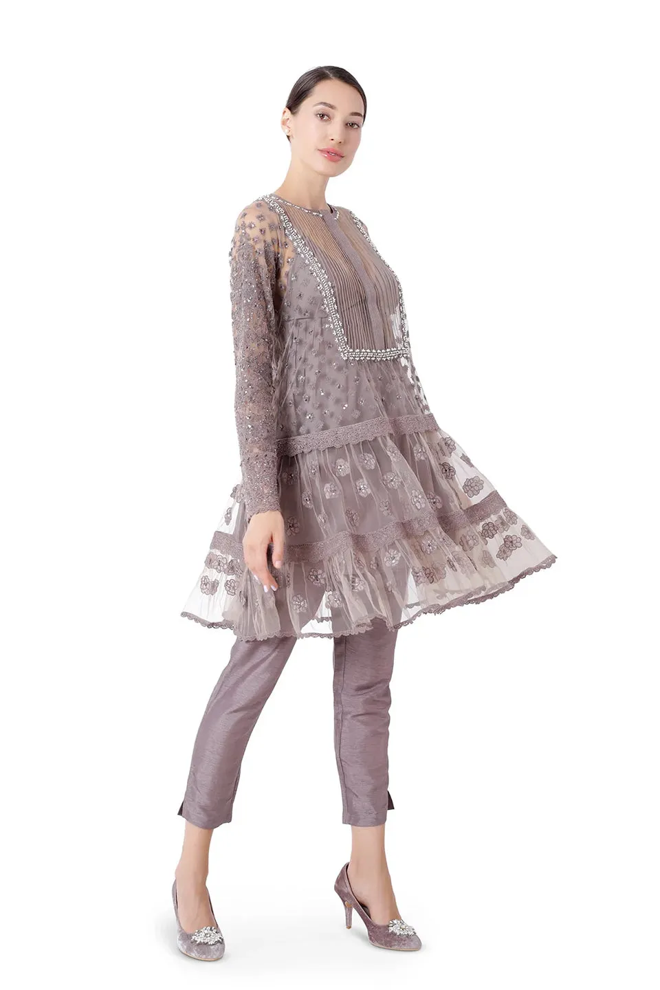 taupe short anarkali set