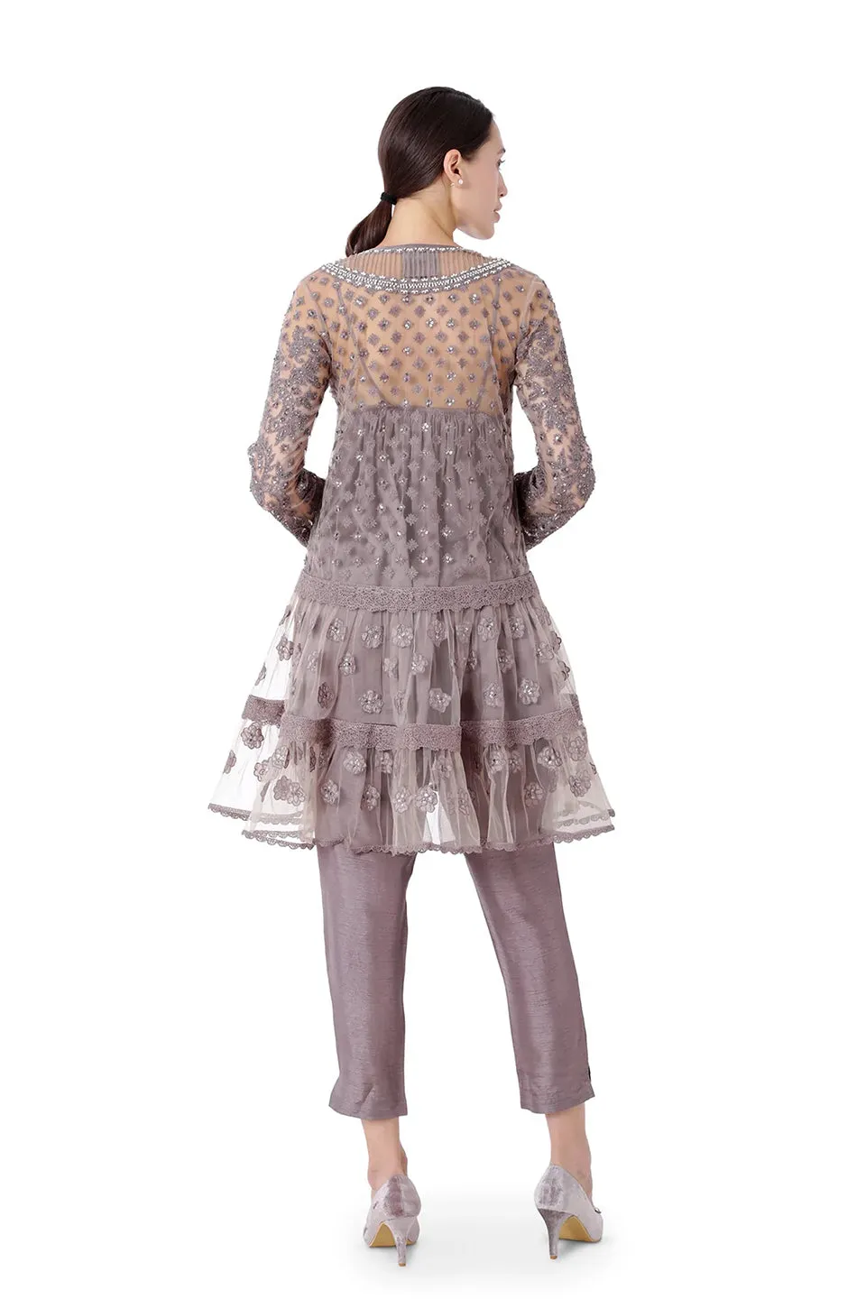 taupe short anarkali set
