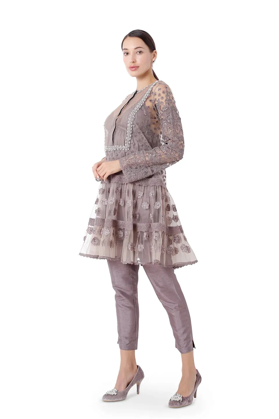 taupe short anarkali set