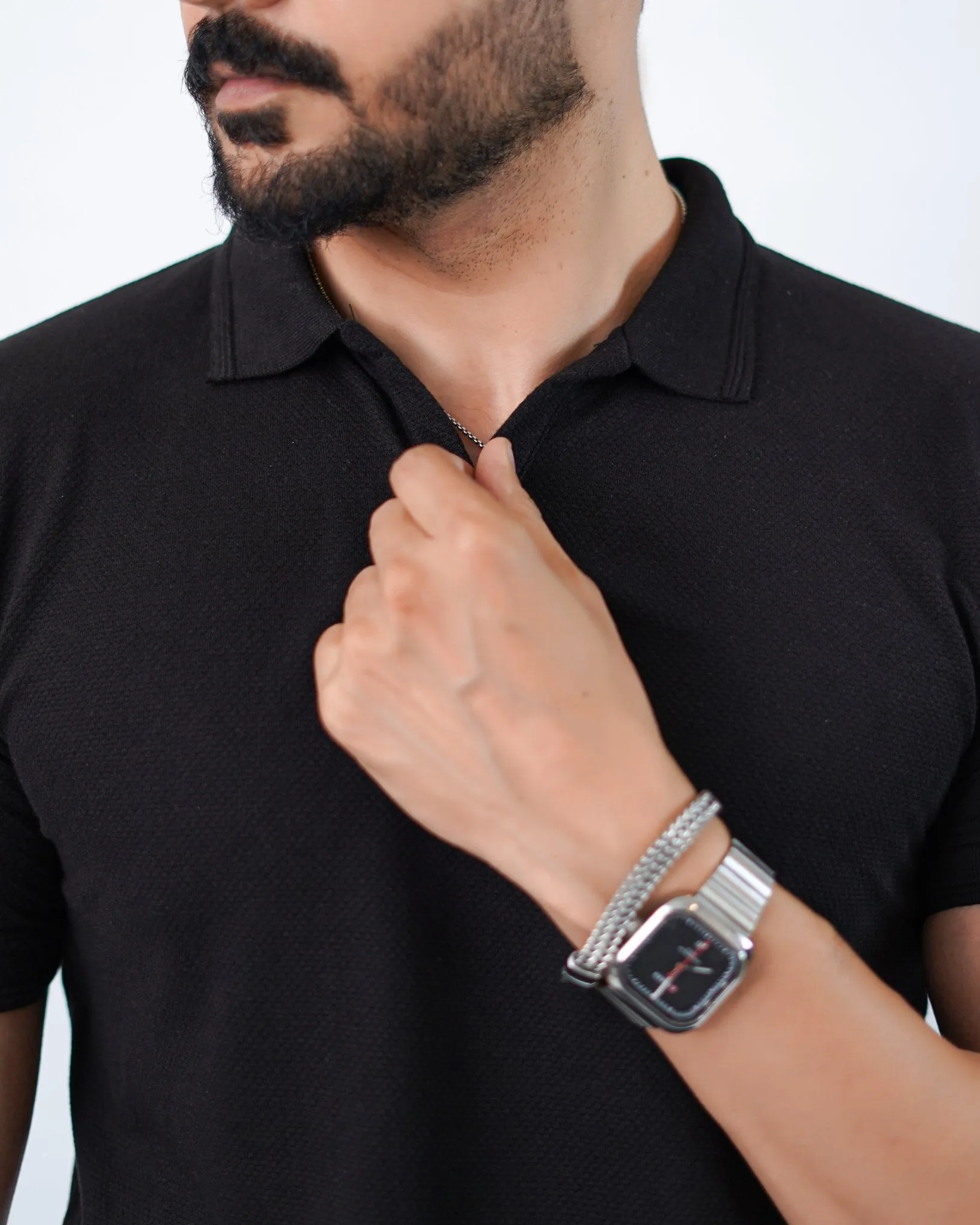 TEXTURED KINT BLACK POLO SHIRT