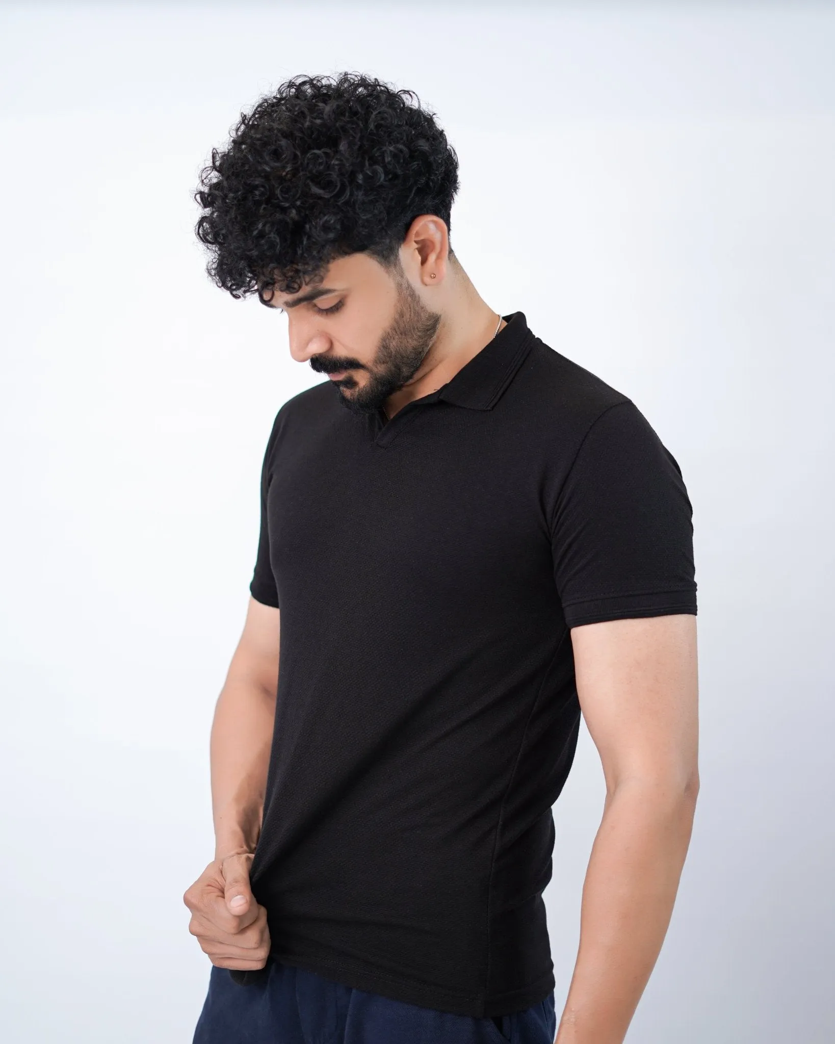 TEXTURED KINT BLACK POLO SHIRT