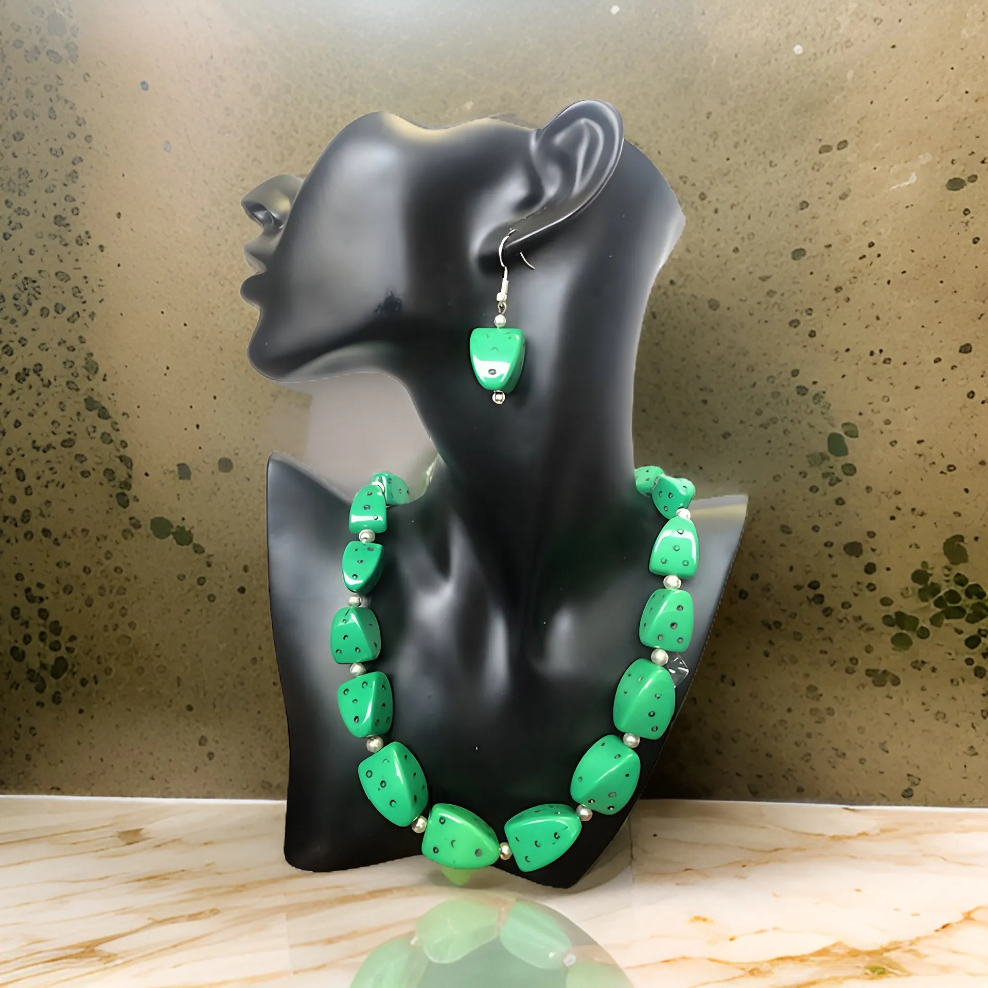 Tribal Rock Style Bone Necklace & Earrings Set