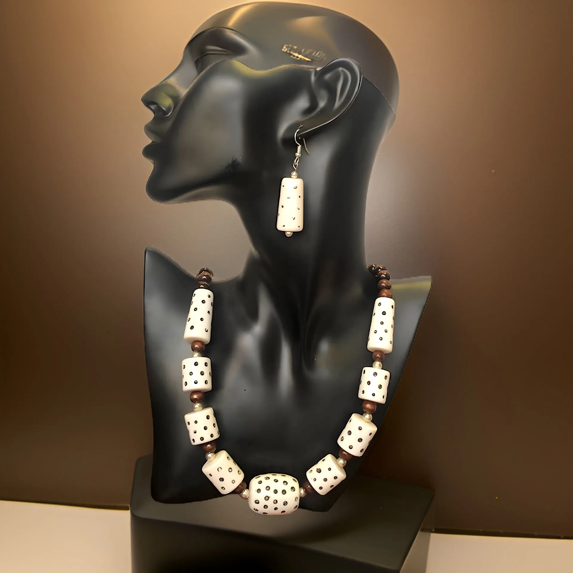 Tribal Rock Style Bone Necklace & Earrings Set