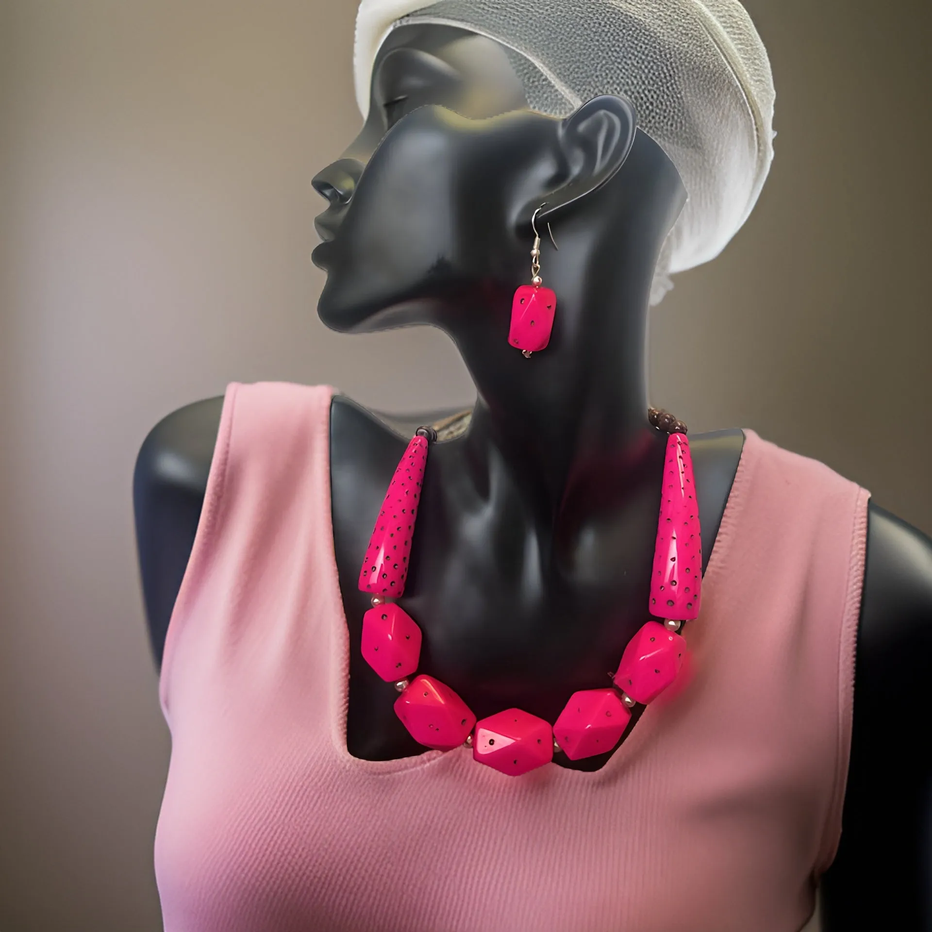 Tribal Rock Style Bone Necklace & Earrings Set
