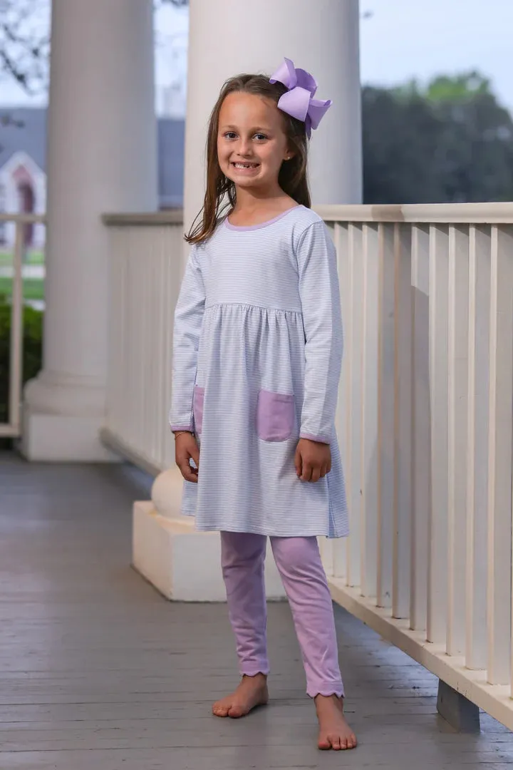 Trotter Street: Annie Pants Set - Light Blue Stripe/Lavender