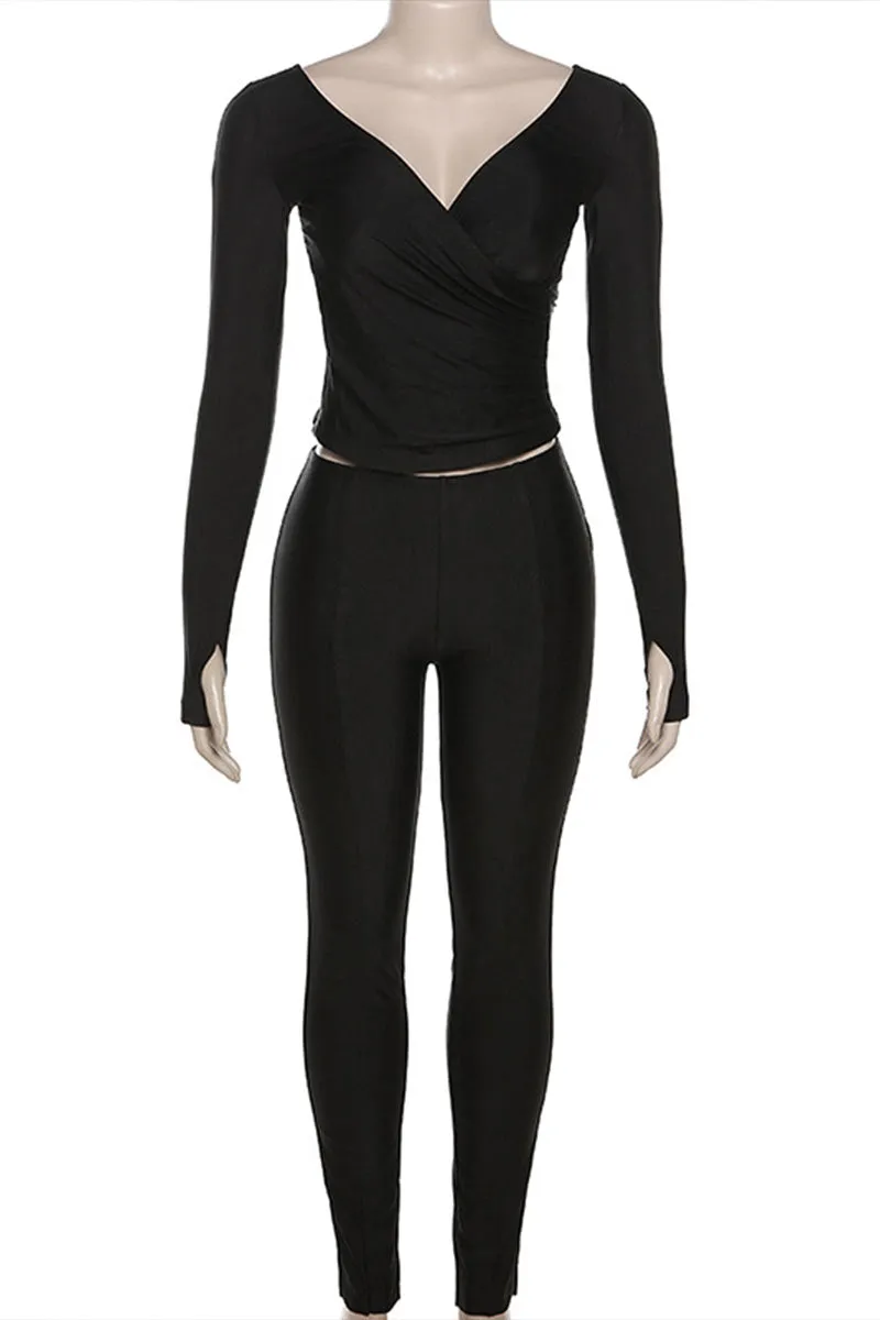 UG0259 V neck Shirt and Leggings Set