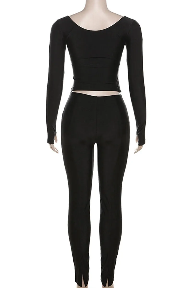 UG0259 V neck Shirt and Leggings Set