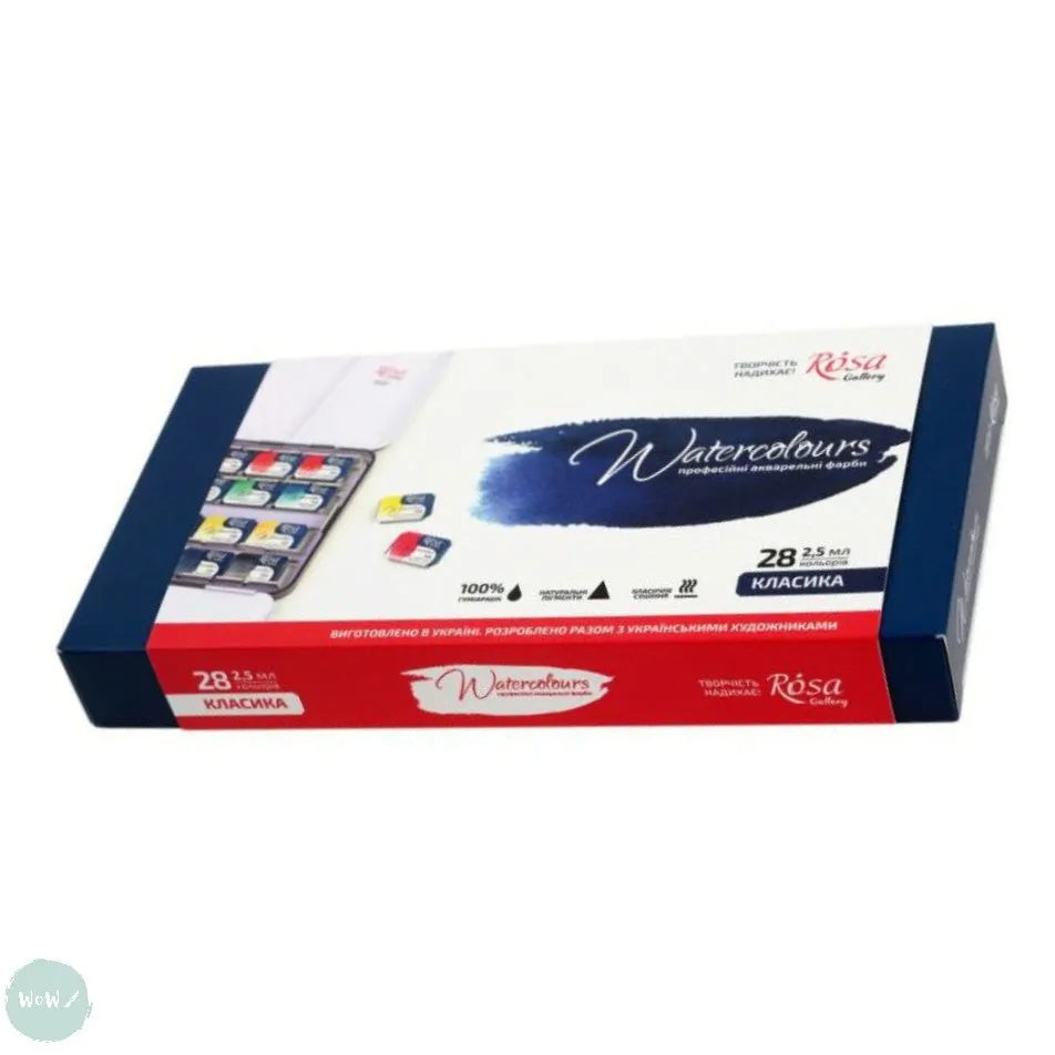 Watercolour Paint Sets - ROSA GALLERY - CLASSIC - Whole Pan Metal Tin - 28 Assorted