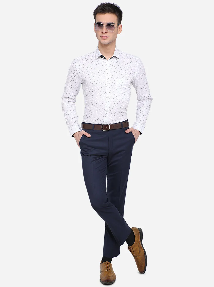 White & Blue Printed Slim Fit Formal Shirt | Greenfibre