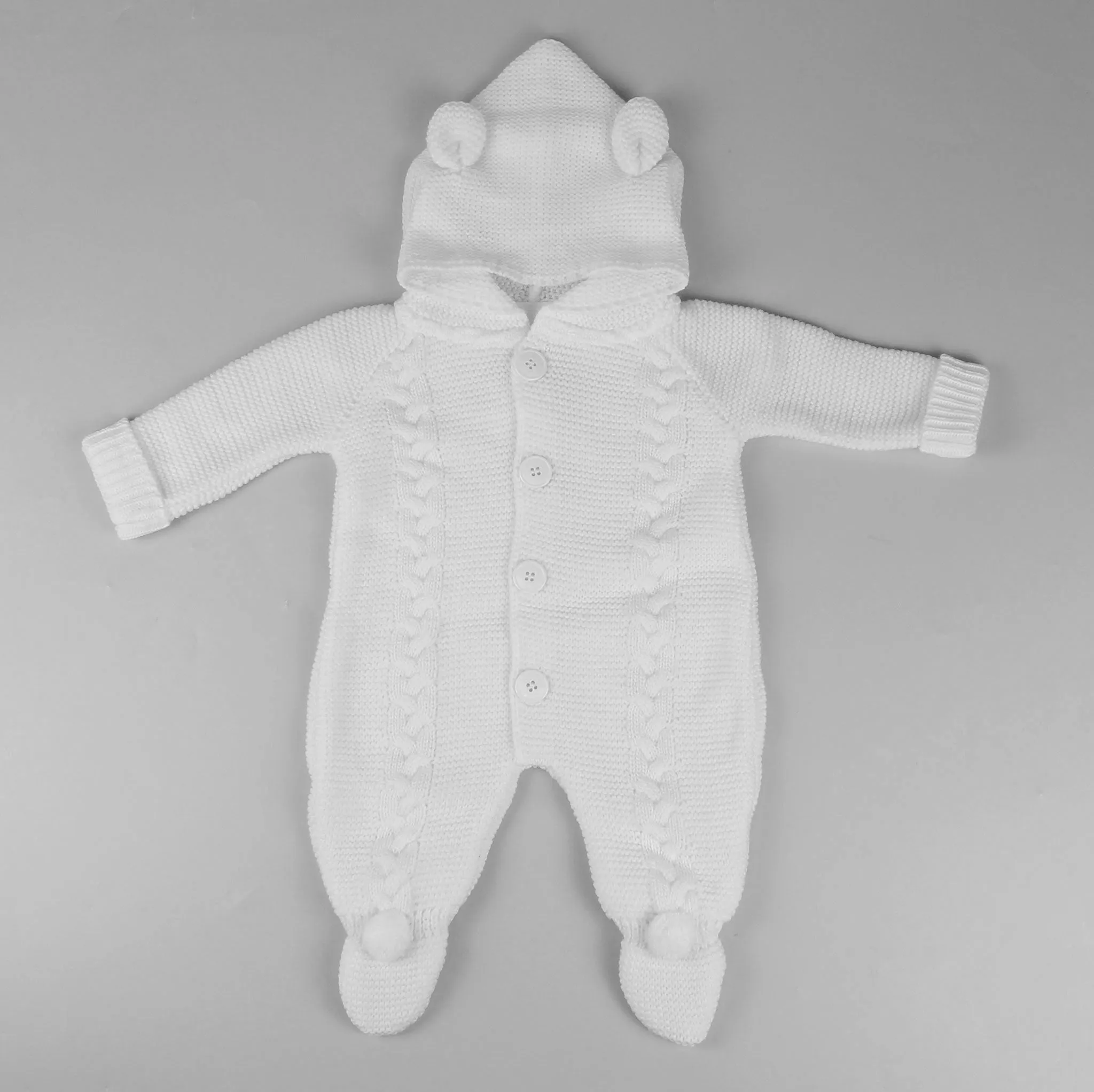 White Knitted Baby All In One Pramsuit