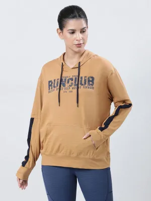 Women Brown Typography Printed Hoodie - UP-HIGH PULLOVER-AV
