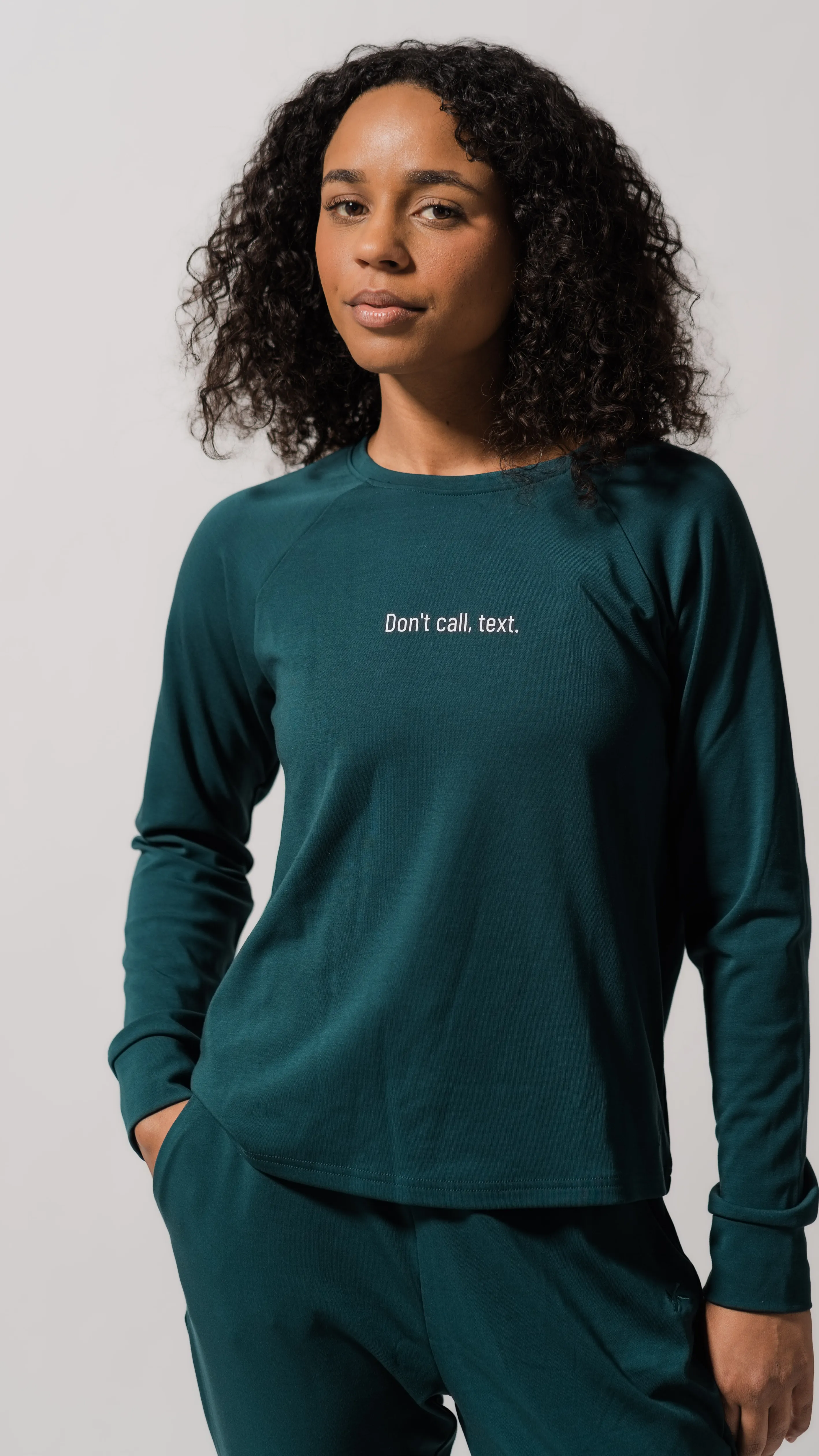 Women's 'Don't Call Text' Bamboo Jogger & Pullover Set