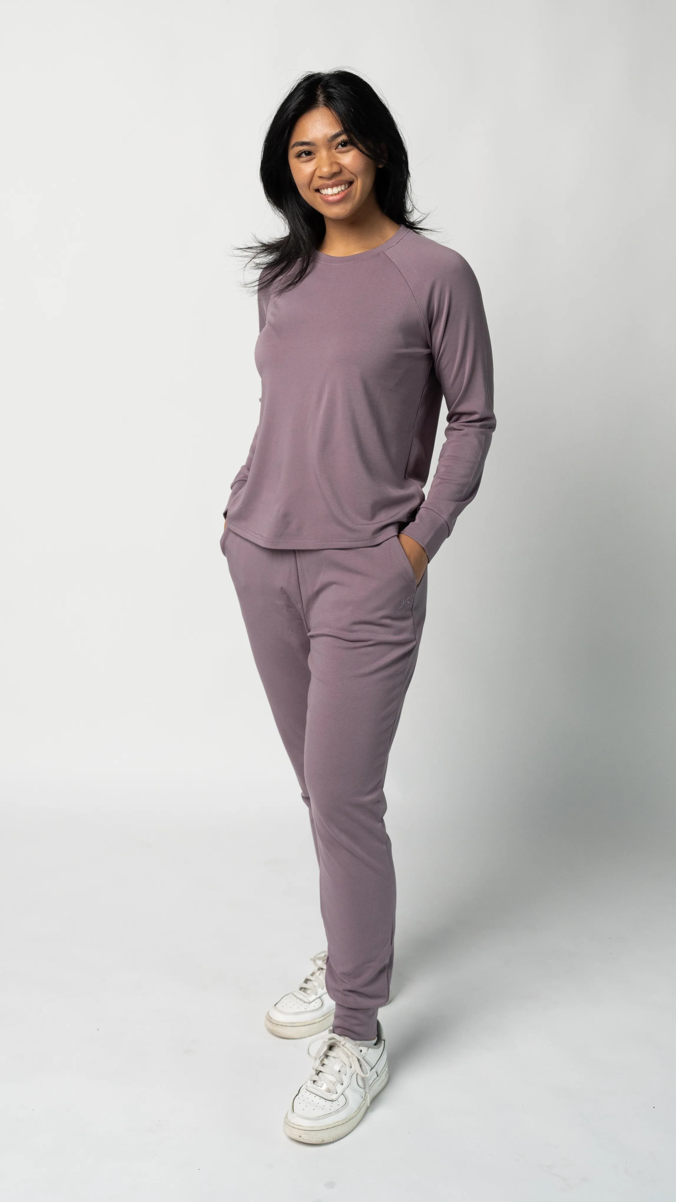 Women's Plain Bamboo Jogger & Pullover Set -Burgundy