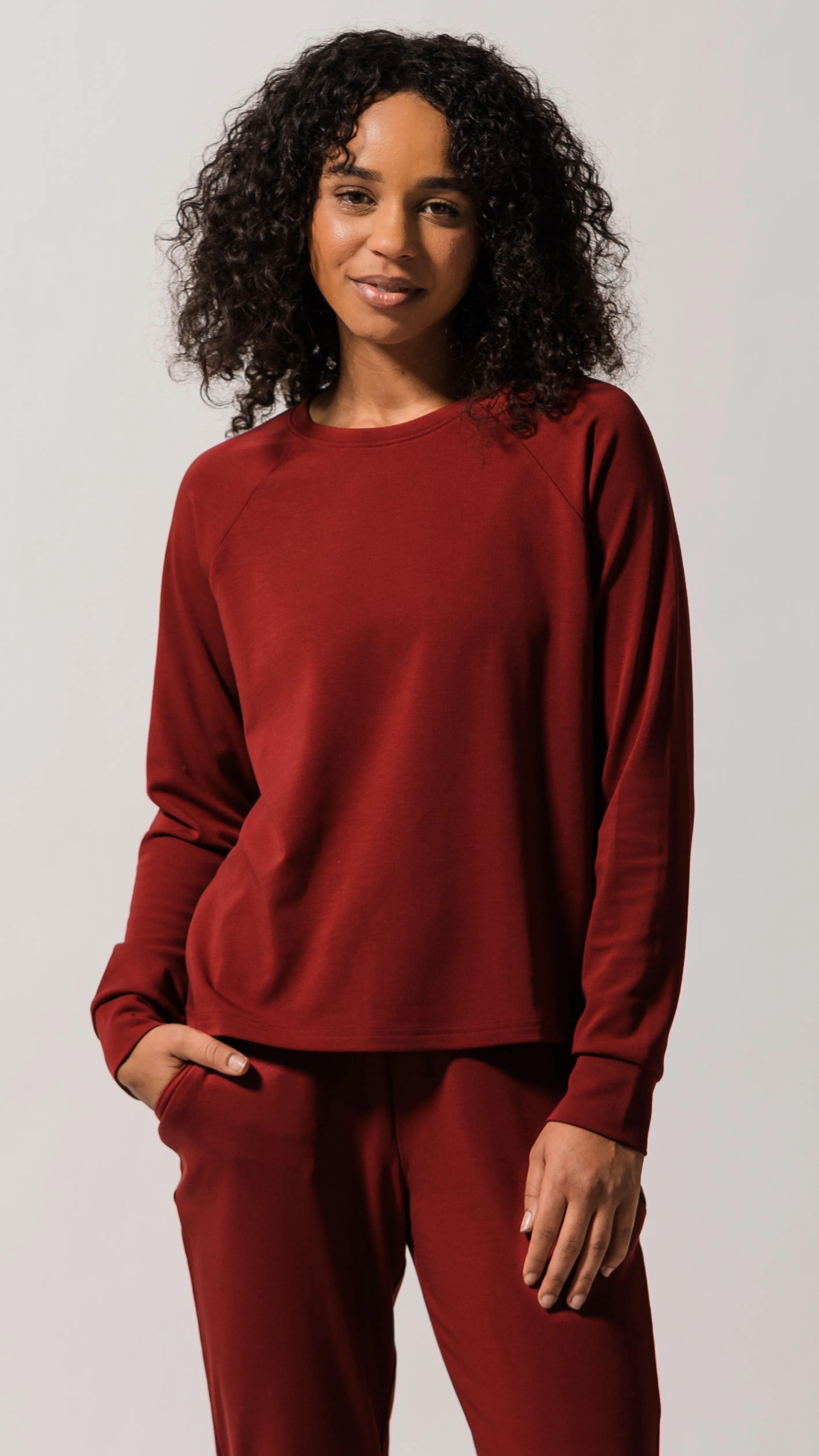 Women's Plain Bamboo Jogger & Pullover Set -Burgundy