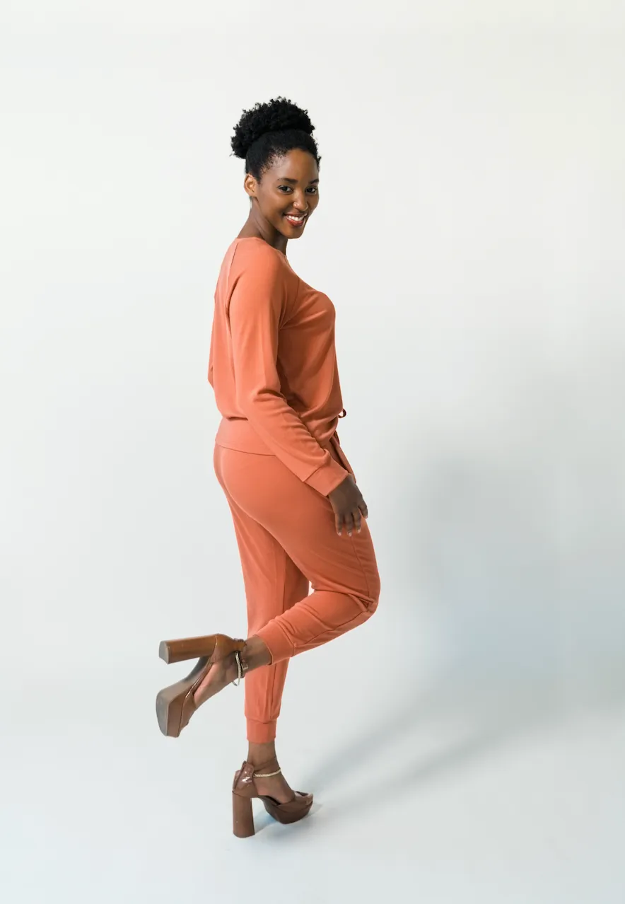 Women's Plain Bamboo Jogger & Pullover Set -Burgundy