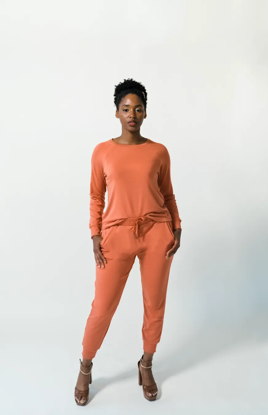 Women's Plain Bamboo Jogger & Pullover Set -Burgundy