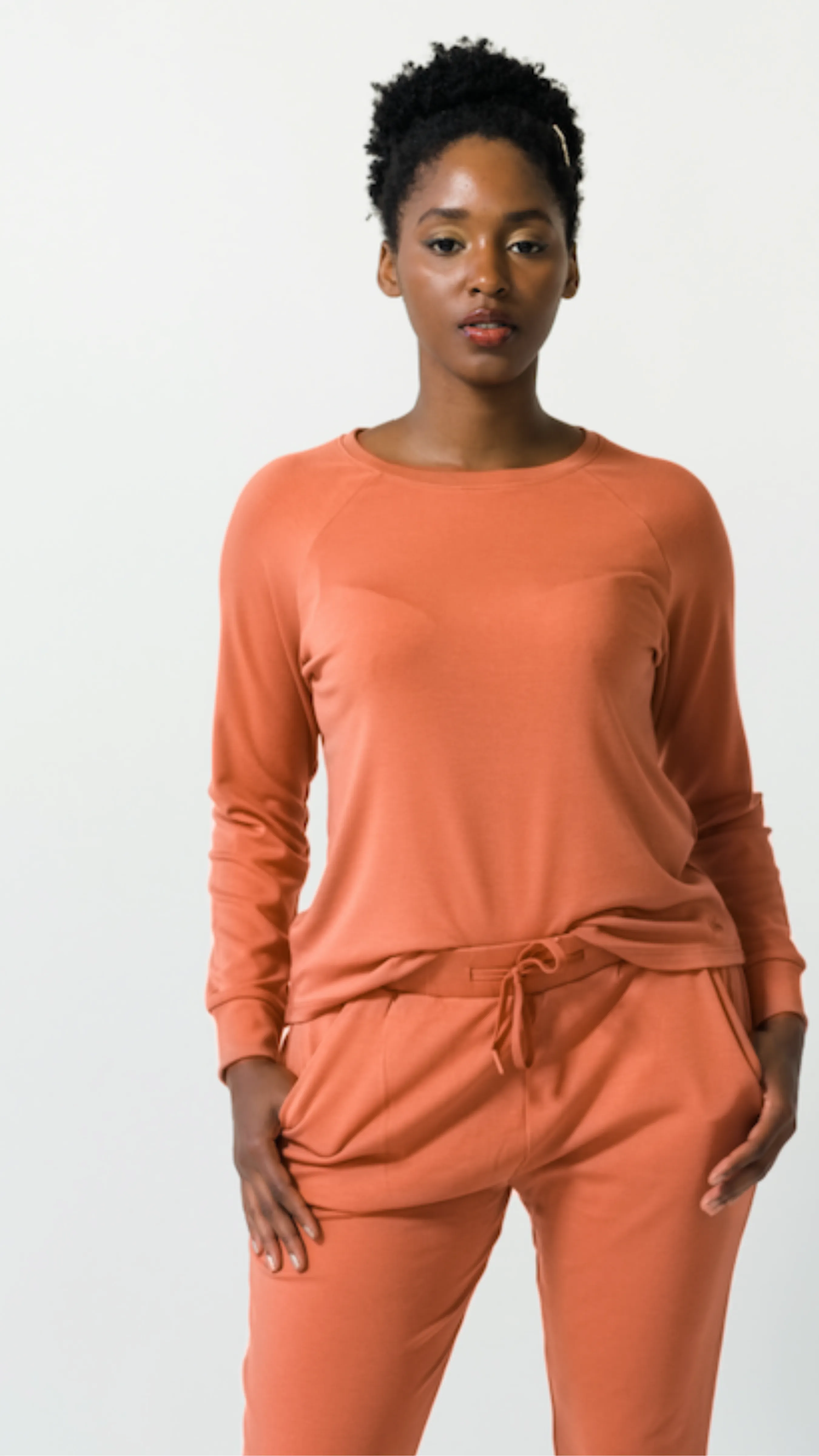 Women's Plain Bamboo Pullover-Orange
