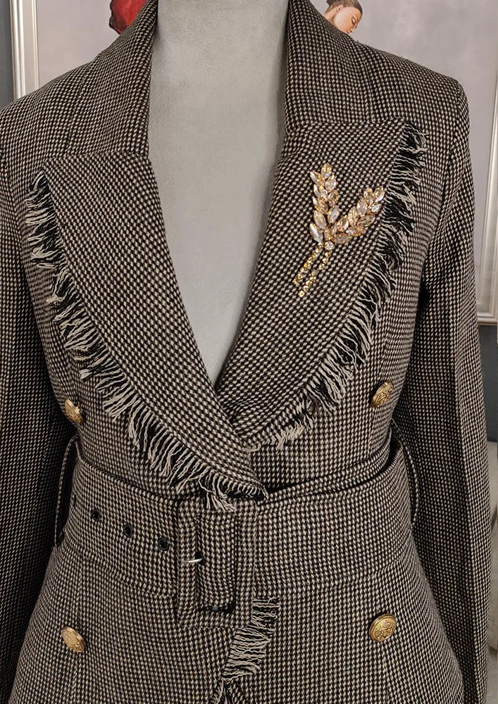 Woolen check print tailored blazer and pants set