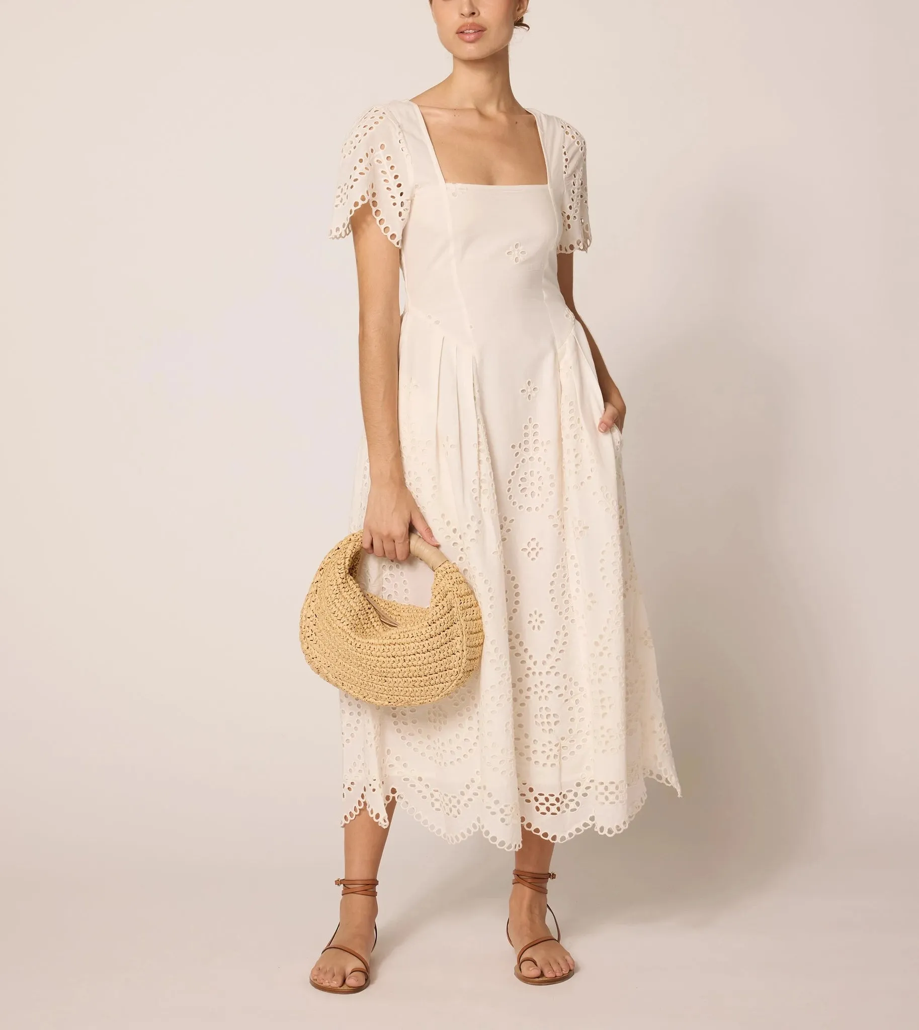 Yesenia Midi Dress in Ivory Eyelet by Cleobella