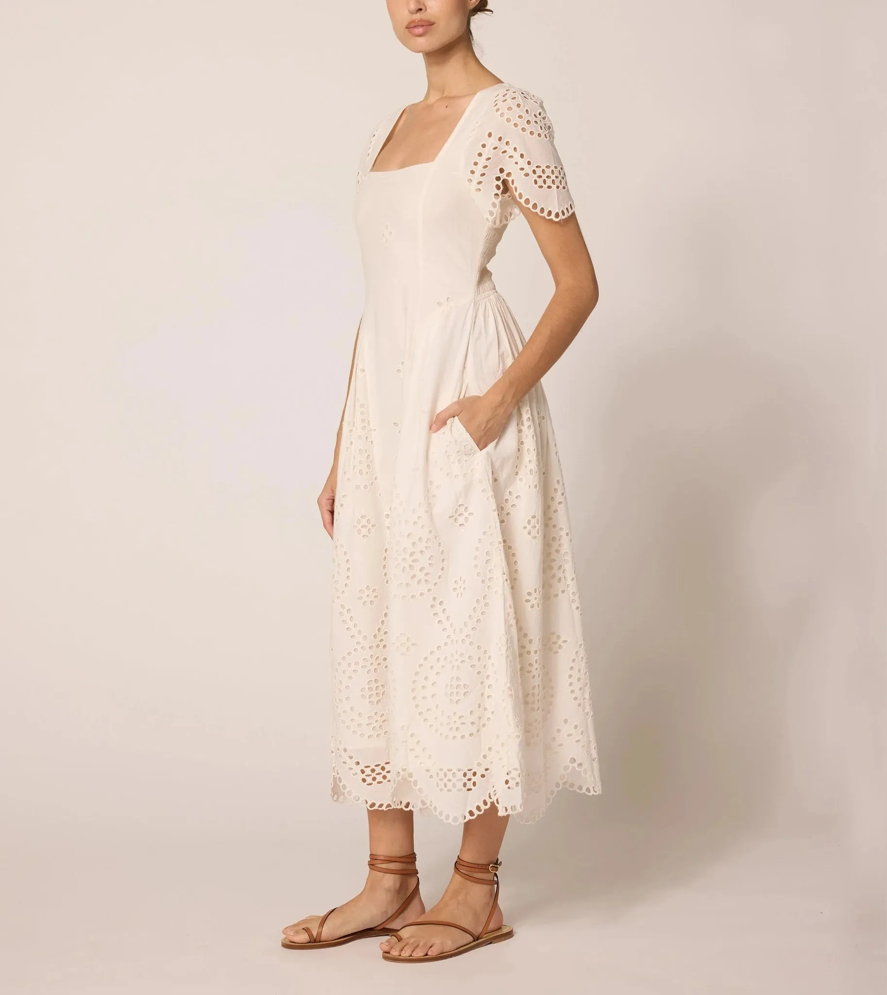 Yesenia Midi Dress in Ivory Eyelet by Cleobella