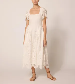 Yesenia Midi Dress in Ivory Eyelet by Cleobella