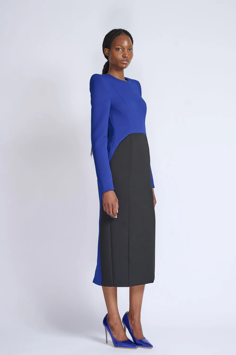 Yves Blue and Onyx Color Blocked Sheath Dress