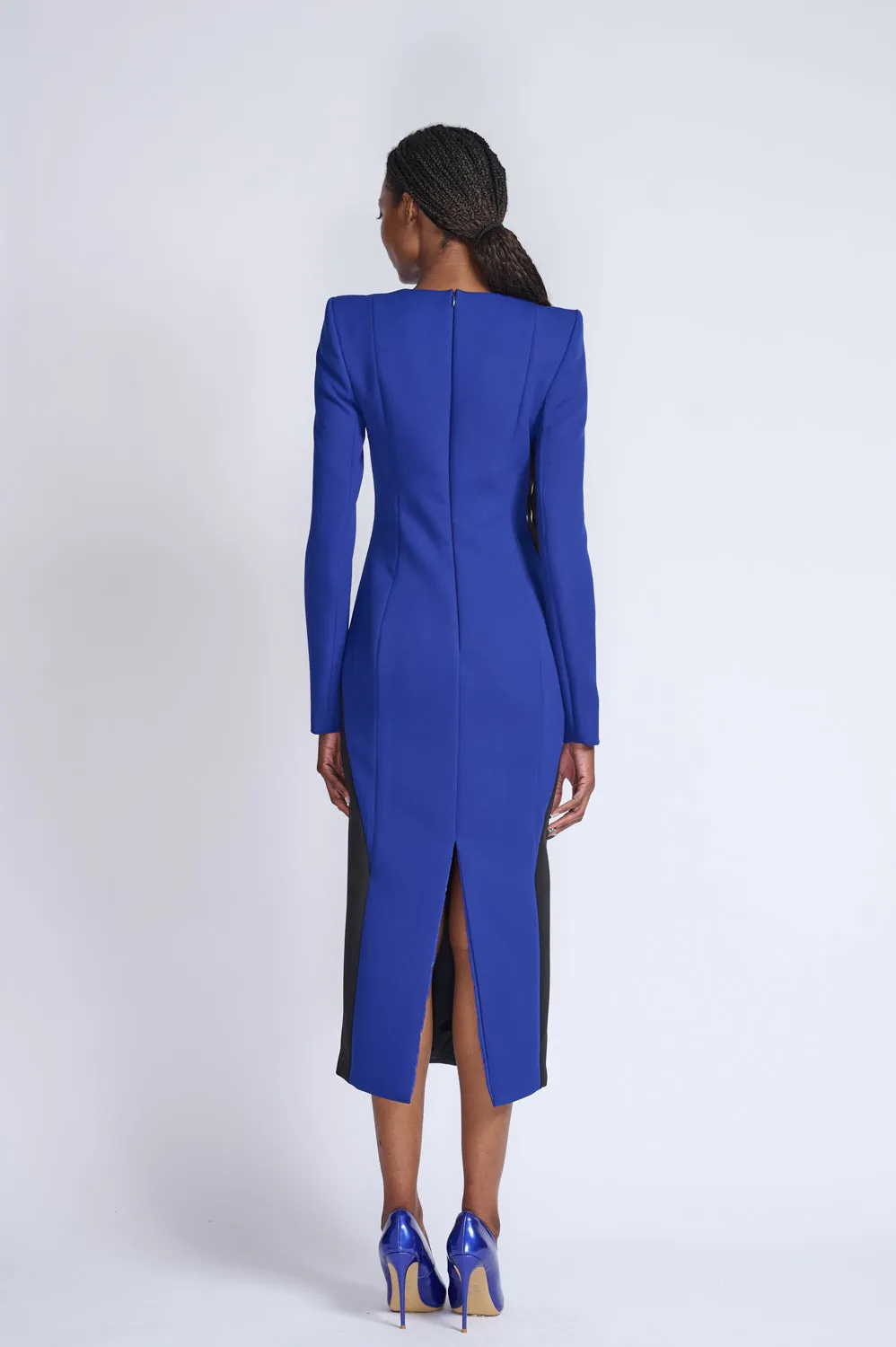 Yves Blue and Onyx Color Blocked Sheath Dress