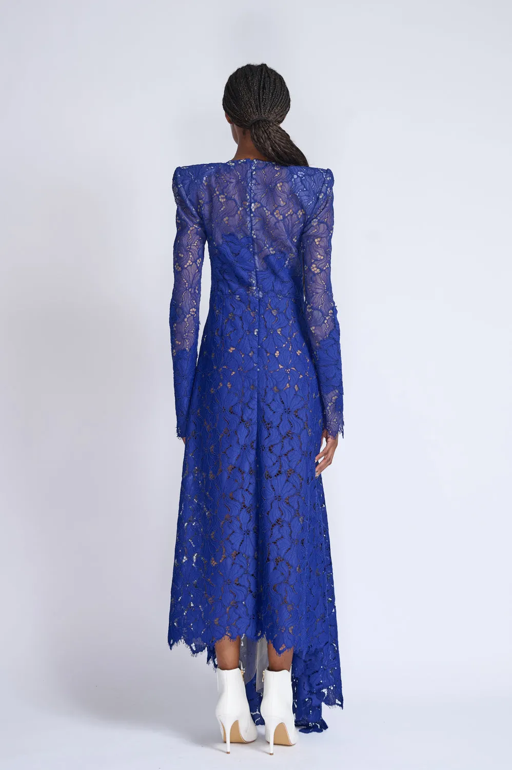 Yves Blue Lace Dress with Asymmetrical Hem